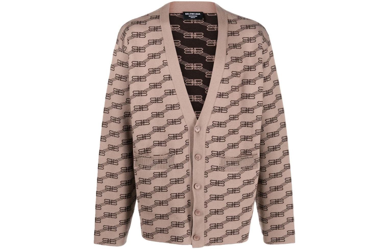 Balenciaga SS22  Brown V-Neck Logo Print Knit Sweater. 704517T32539378