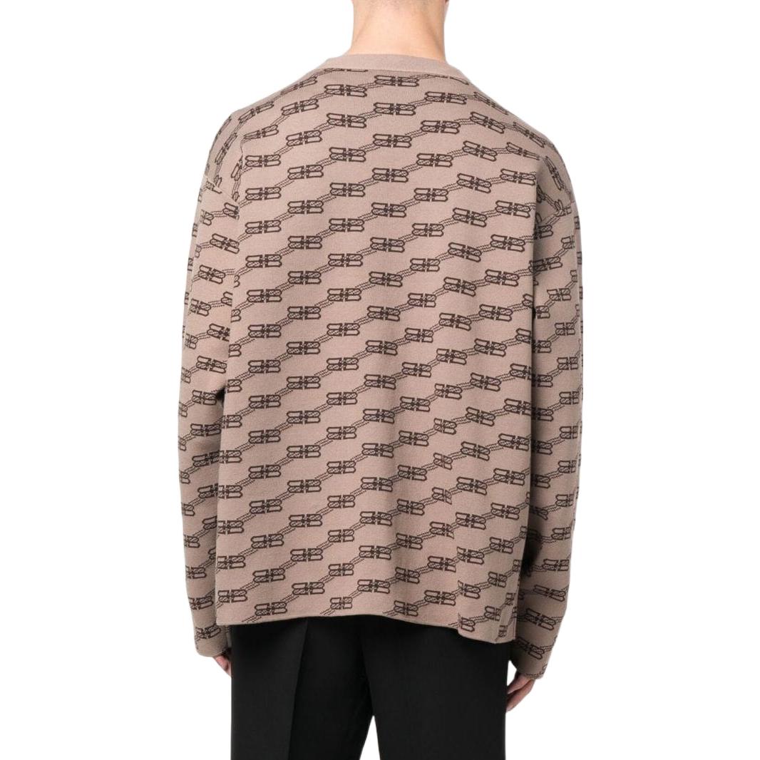 Shop Balenciaga SS22  Brown V-Neck Logo Print Knit Sweater. 704517T32539378