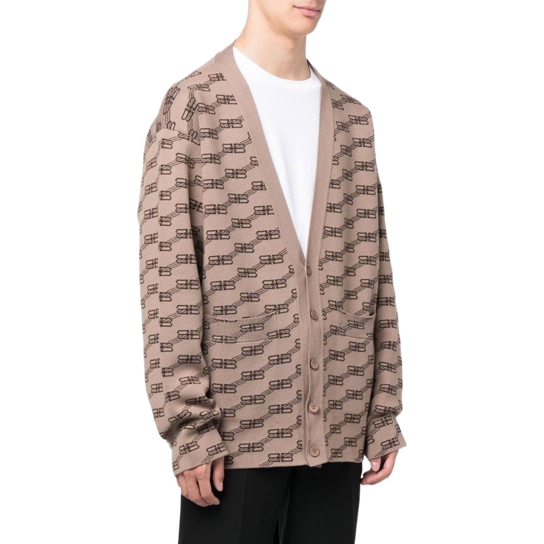 Purchase Balenciaga SS22  Brown V-Neck Logo Print Knit Sweater. 704517T32539378