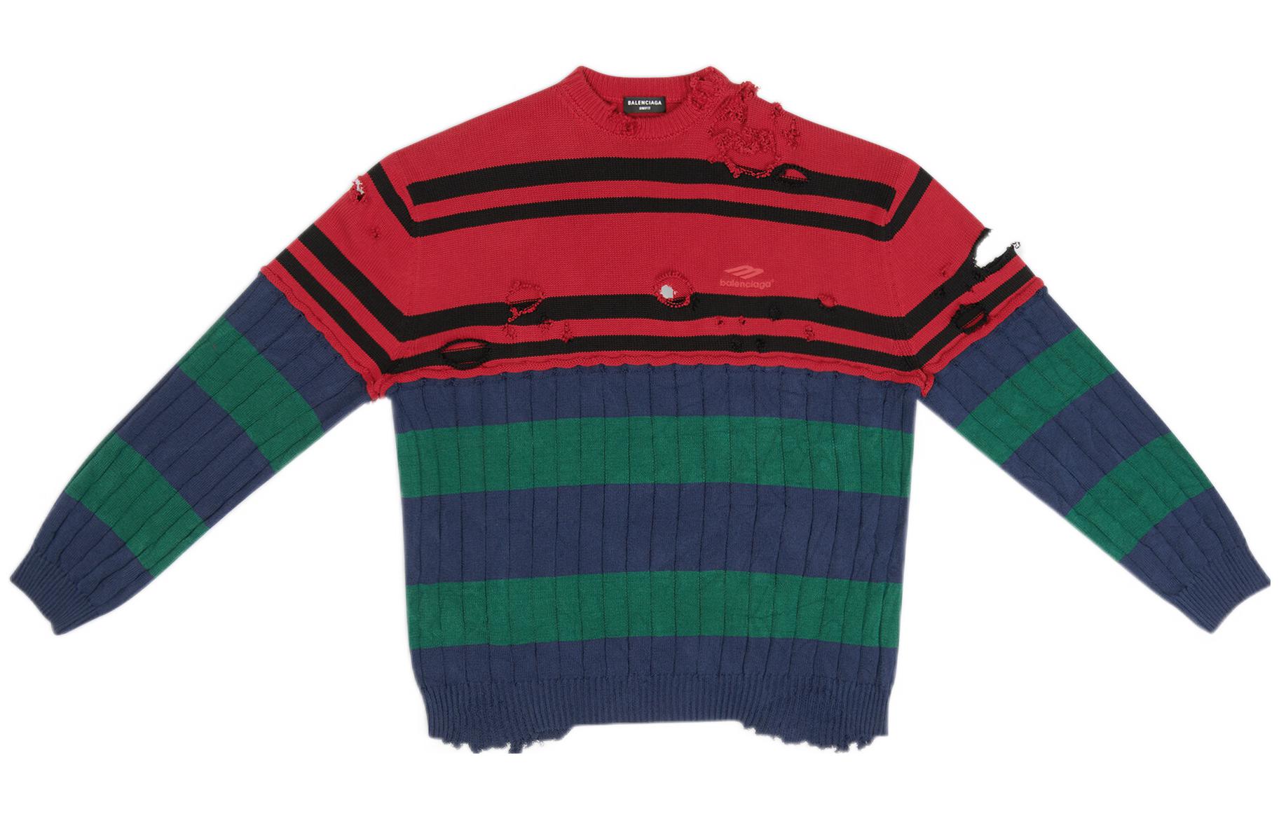 Balenciaga SS22  Colorblock Distressed Knit Sweater Multicolor. 694254T32322215