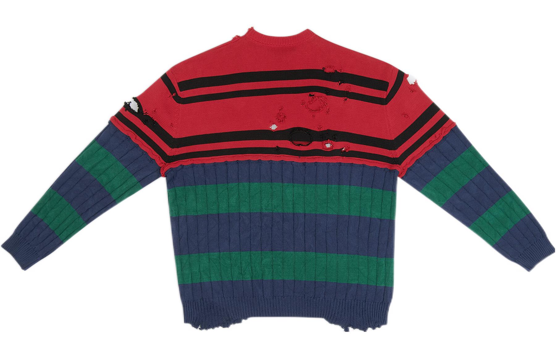 Lookbook 발렌시아가 SS22 컬러블록 디스트레스 니트 스웨터 멀티컬러. 694254T32322215