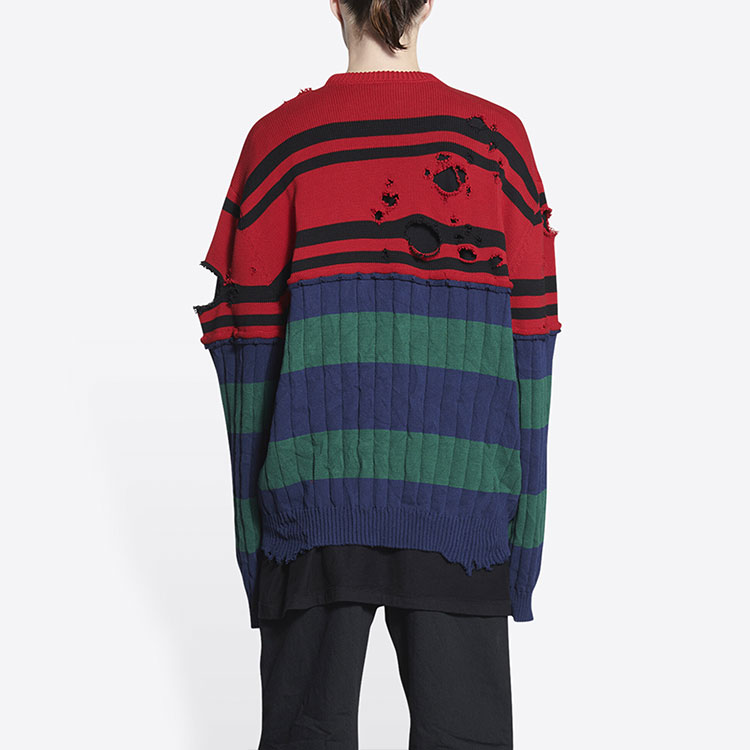 Details for 발렌시아가 SS22 컬러블록 디스트레스 니트 스웨터 멀티컬러. 694254T32322215