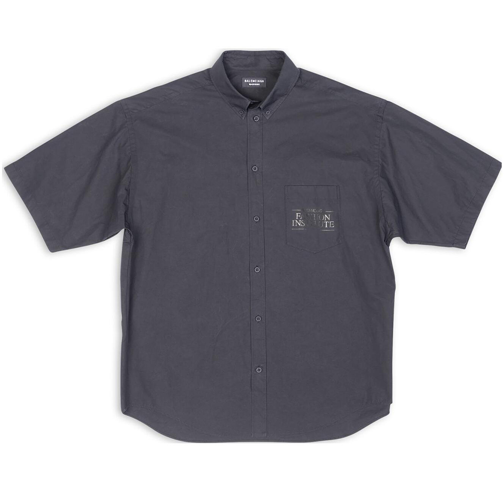 Balenciaga SS22  Dark Gray Letter Print Short Sleeve Shirt Regular Fit 703846TYB181270