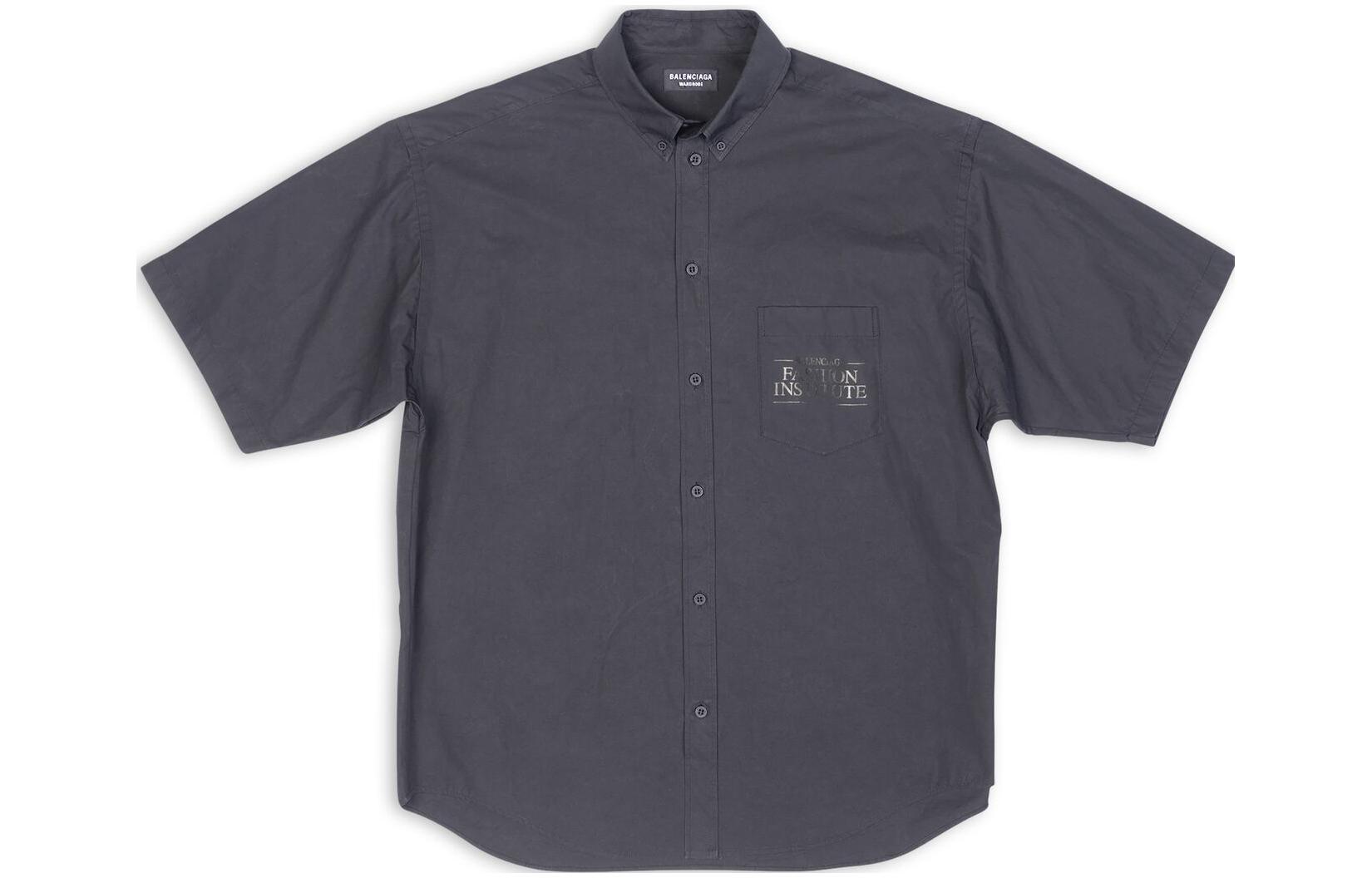 Order Balenciaga SS22  Dark Gray Letter Print Short Sleeve Shirt Regular Fit 703846TYB181270