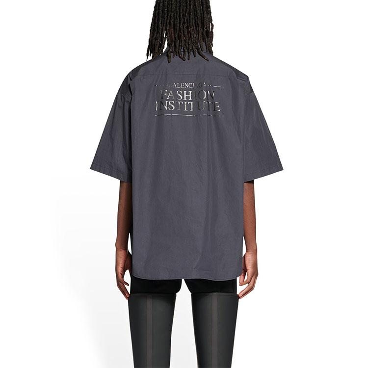 Purchase Balenciaga SS22  Dark Gray Letter Print Short Sleeve Shirt Regular Fit 703846TYB181270