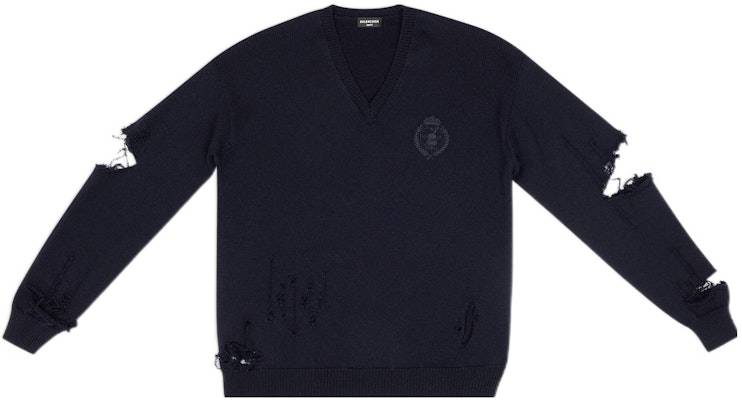 Balenciaga SS22 Distressed V-Neck Cardigan Sweater Deep Blue 696091T16420414 Buy Balenciaga SS22 Distressed V-Neck Cardigan Sweater Deep Blue 696091T16420414