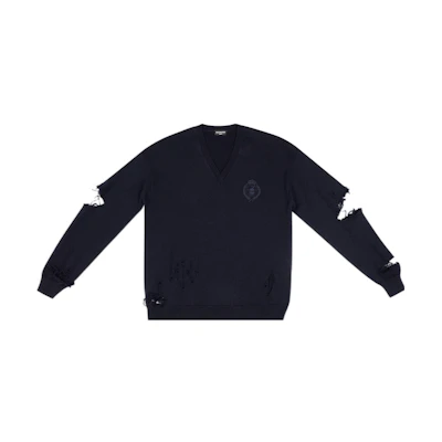 Balenciaga SS22 Distressed V-Neck Cardigan Sweater Deep Blue 696091T16420414