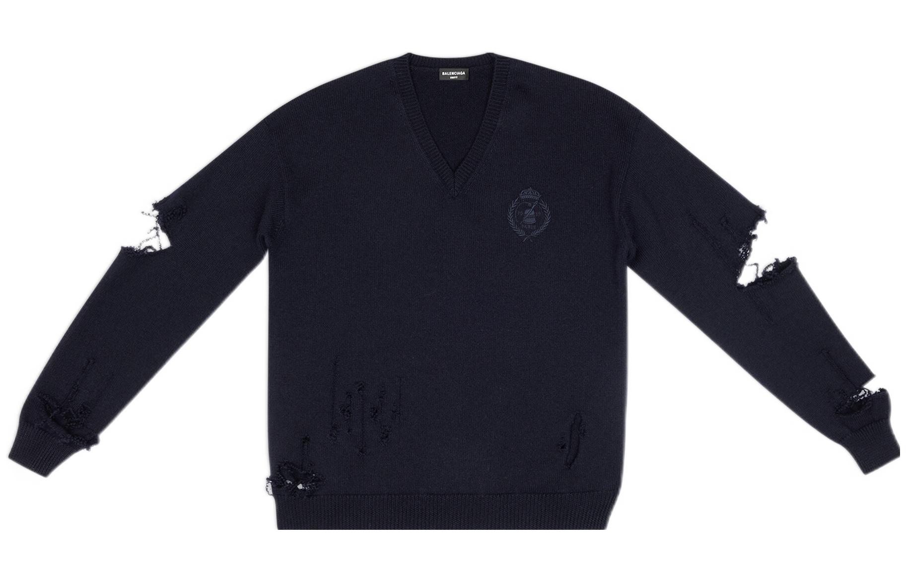 Order Balenciaga SS22  Distressed V-Neck Cardigan Sweater Deep Blue 696091T16420414