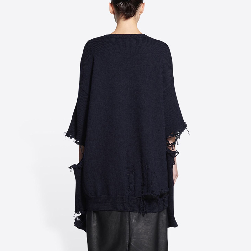 Details for Balenciaga SS22  Distressed V-Neck Cardigan Sweater Deep Blue 696091T16420414