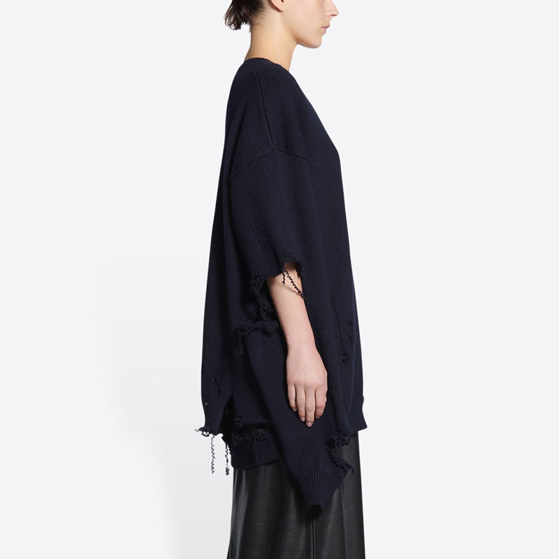 Sizing Balenciaga SS22  Distressed V-Neck Cardigan Sweater Deep Blue 696091T16420414