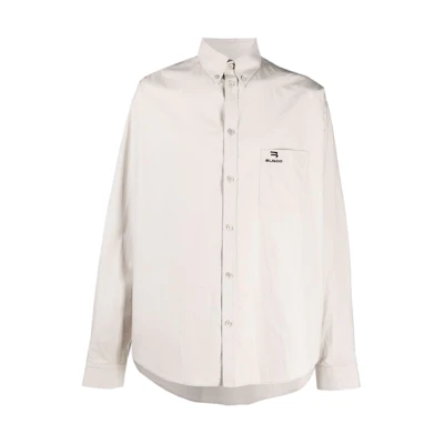 Balenciaga SS22 Embroidered Logo Long Sleeve Shirt Gray White 675642TKM102967