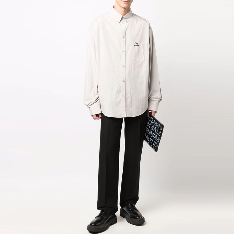 Balenciaga SS22  Embroidered Logo Long Sleeve Shirt Gray White 675642TKM102967 圖 3