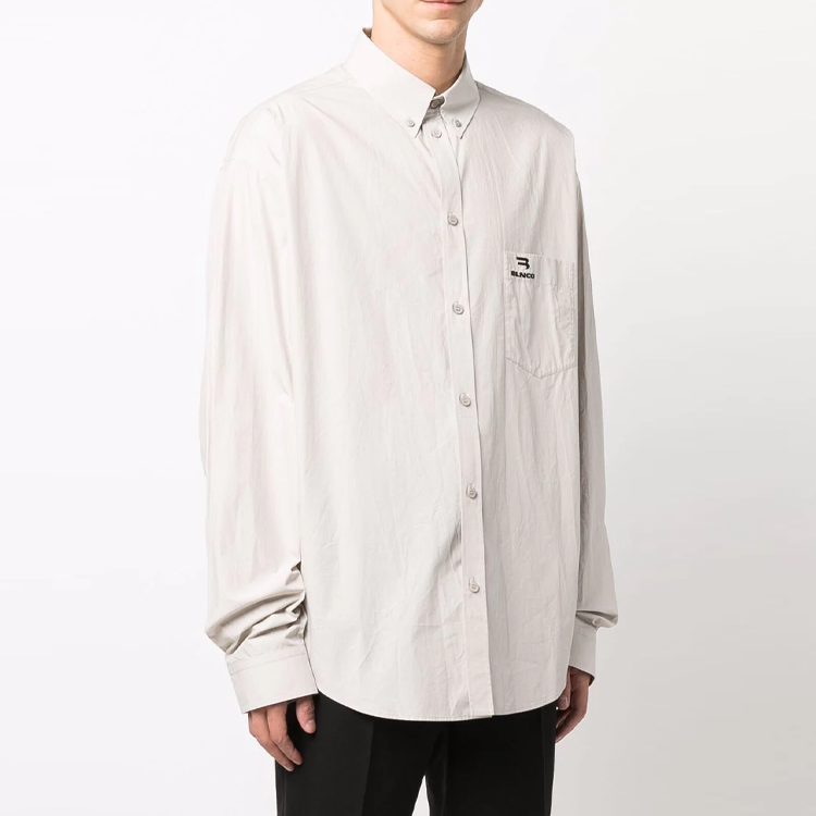 Balenciaga SS22  Embroidered Logo Long Sleeve Shirt Gray White 675642TKM102967 圖 5