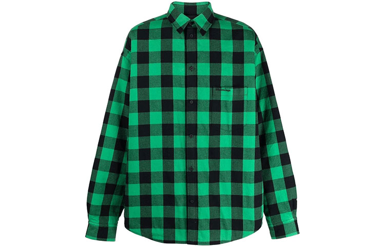 Balenciaga SS22  Green Checkered Long Sleeve Button-Up Shirt Regular Fit. 676285TLM143064