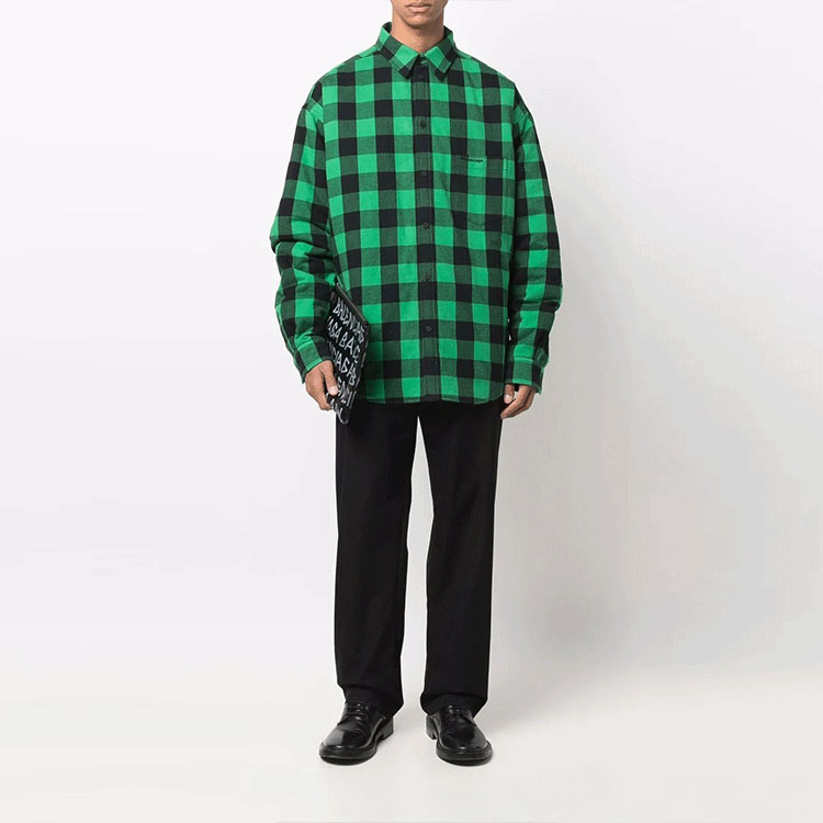 Balenciaga SS22  Green Checkered Long Sleeve Button-Up Shirt Regular Fit. 676285TLM143064 圖 3