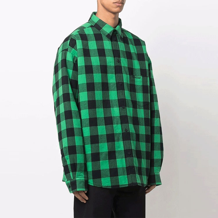 Balenciaga SS22  Green Checkered Long Sleeve Button-Up Shirt Regular Fit. 676285TLM143064 圖 5