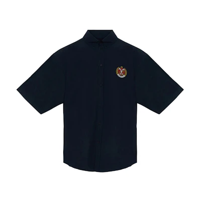 Balenciaga SS22 Logo Embroidered Short Sleeve Shirt Navy Regular Fit 675643TYB184100