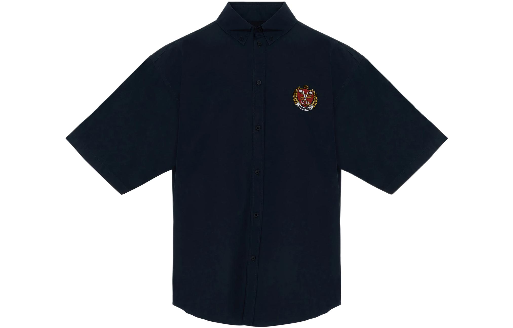 Balenciaga SS22  Logo Embroidered Short Sleeve Shirt Navy Regular Fit 675643TYB184100 圖 2