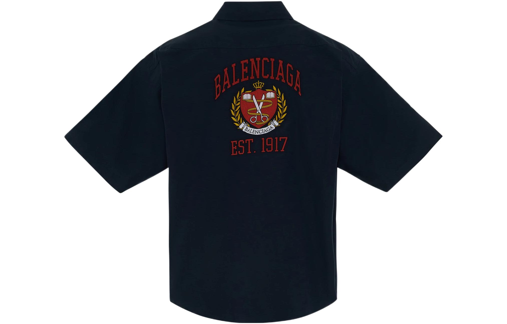 Balenciaga SS22  Logo Embroidered Short Sleeve Shirt Navy Regular Fit 675643TYB184100 圖 3