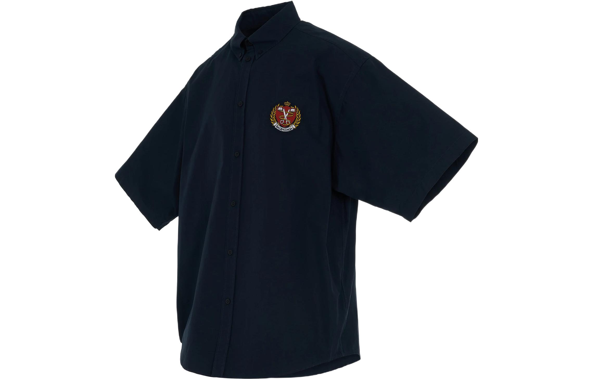 Balenciaga SS22  Logo Embroidered Short Sleeve Shirt Navy Regular Fit 675643TYB184100 圖 4