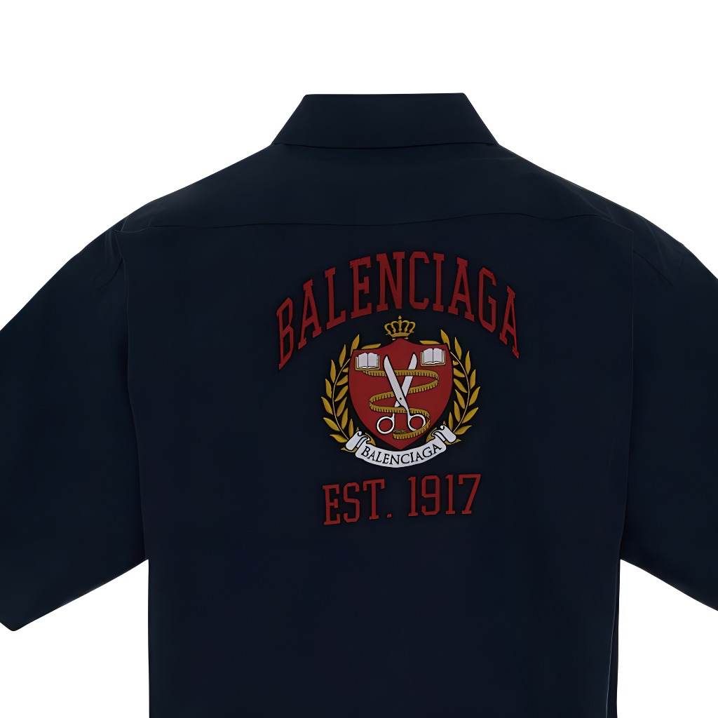 Balenciaga SS22  Logo Embroidered Short Sleeve Shirt Navy Regular Fit 675643TYB184100 圖 9