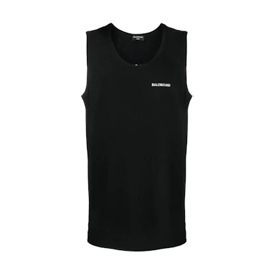 Balenciaga SS22 Oversized Black Tank with Embroidered Logo. 697880TMVM31070