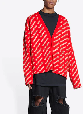 Balenciaga SS22 Baju Sejuk Rajut Merah Oversized dengan Corak Logo Mini. 699822T32336090 Purchase Balenciaga SS22 Baju Sejuk Rajut Merah Oversized dengan Corak Logo Mini. 699822T32336090