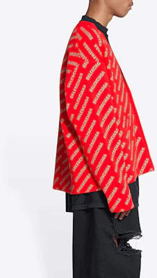 Balenciaga SS22 Baju Sejuk Rajut Merah Oversized dengan Corak Logo Mini. 699822T32336090 Sizing Balenciaga SS22 Baju Sejuk Rajut Merah Oversized dengan Corak Logo Mini. 699822T32336090