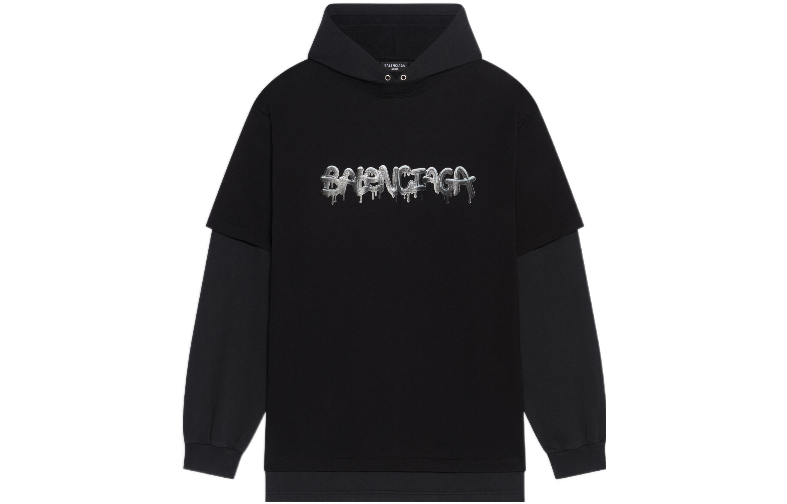 Buy Balenciaga SS22  Oversized Slimp Art Print Double-Layer Hoodie Black. 681029TLVF11069