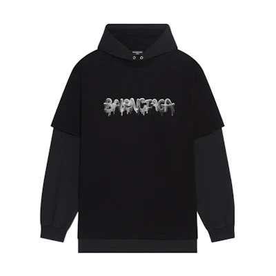 Balenciaga SS22 Oversized Slimp Art Print Double-Layer Hoodie Black. 681029TLVF11069