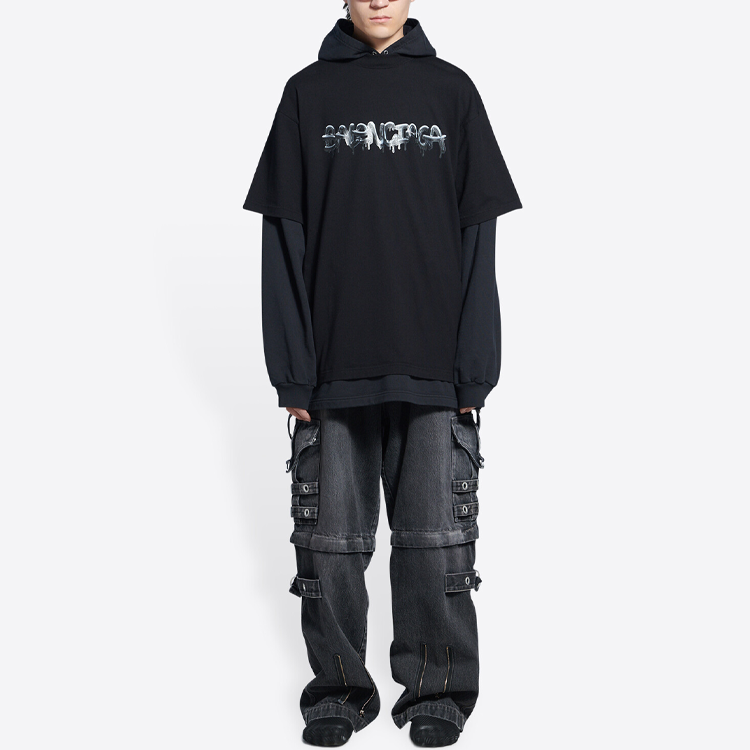 Shop Balenciaga SS22  Oversized Slimp Art Print Double-Layer Hoodie Black. 681029TLVF11069