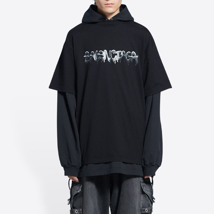 Details for Balenciaga SS22  Oversized Slimp Art Print Double-Layer Hoodie Black. 681029TLVF11069