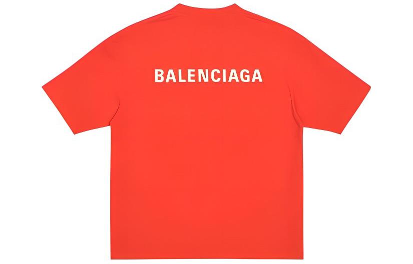 Balenciaga SS22  Red Logo Print Crewneck Short-Sleeve T-Shirt. 612966TMVF43168