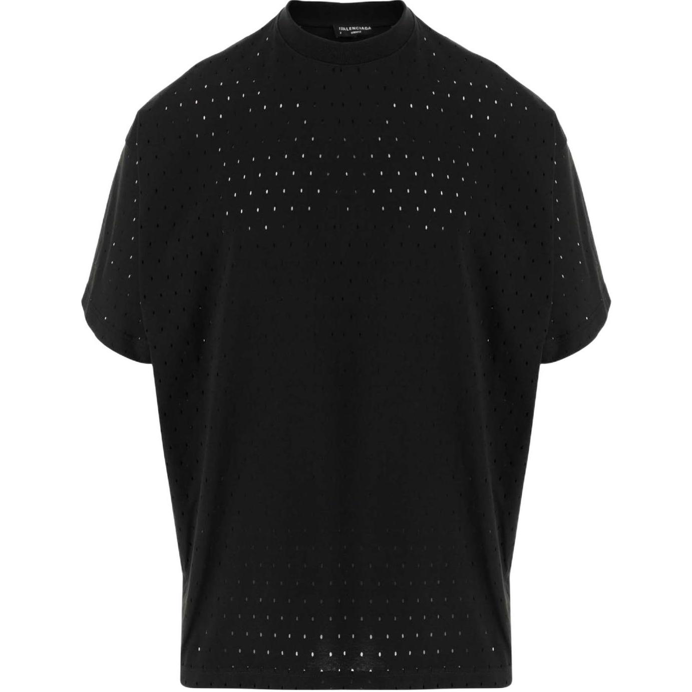 Buy 발렌시아가 SS22 솔리드 컬러 홀로우 아웃 반팔 티셔츠 블랙 694576TMVD41000