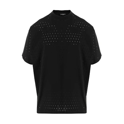 Balenciaga SS22 Solid Color Hollow Out Crewneck T-Shirt Black 694576TMVD41000