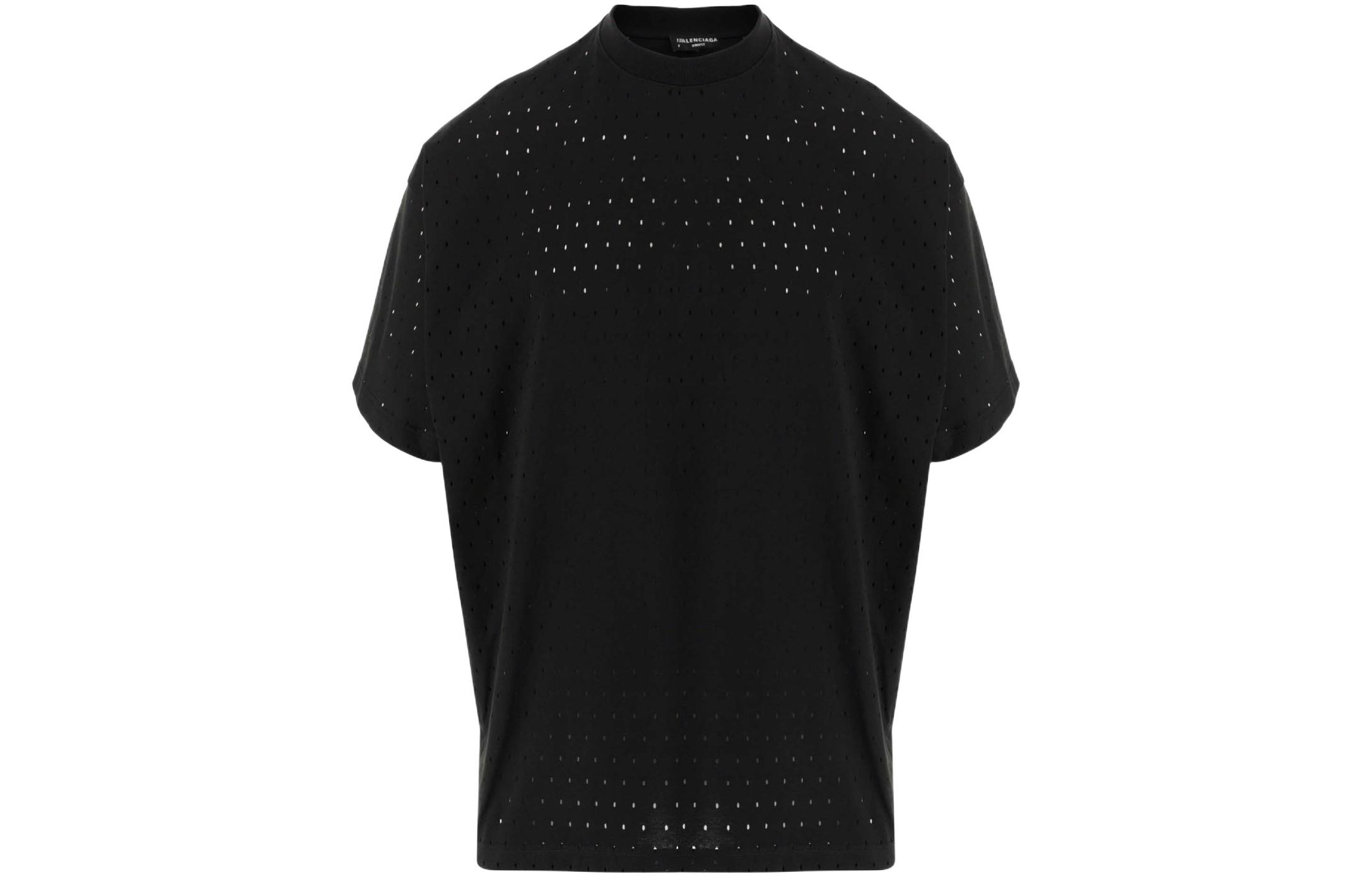 Order 발렌시아가 SS22 솔리드 컬러 홀로우 아웃 반팔 티셔츠 블랙 694576TMVD41000