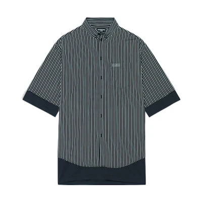 Balenciaga SS22 Striped Poplin Short Sleeve Shirt Black. 690394TJM191269