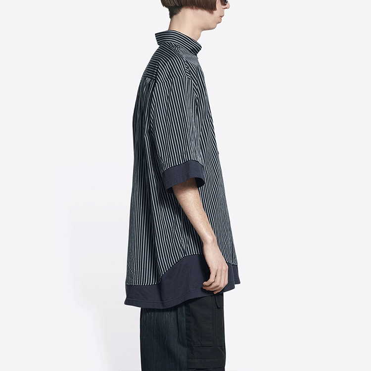 Sizing Balenciaga SS22  Striped Poplin Short Sleeve Shirt Black. 690394TJM191269
