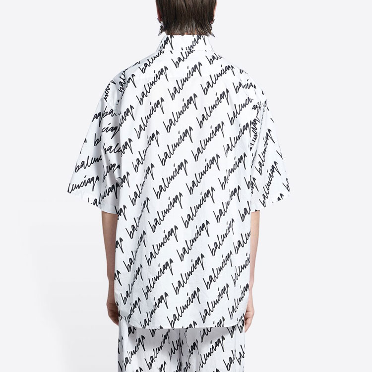 Purchase Balenciaga SS22  White Letter Print Short Sleeve Button-Up Shirt Regular Fit 681702TLLJ49040