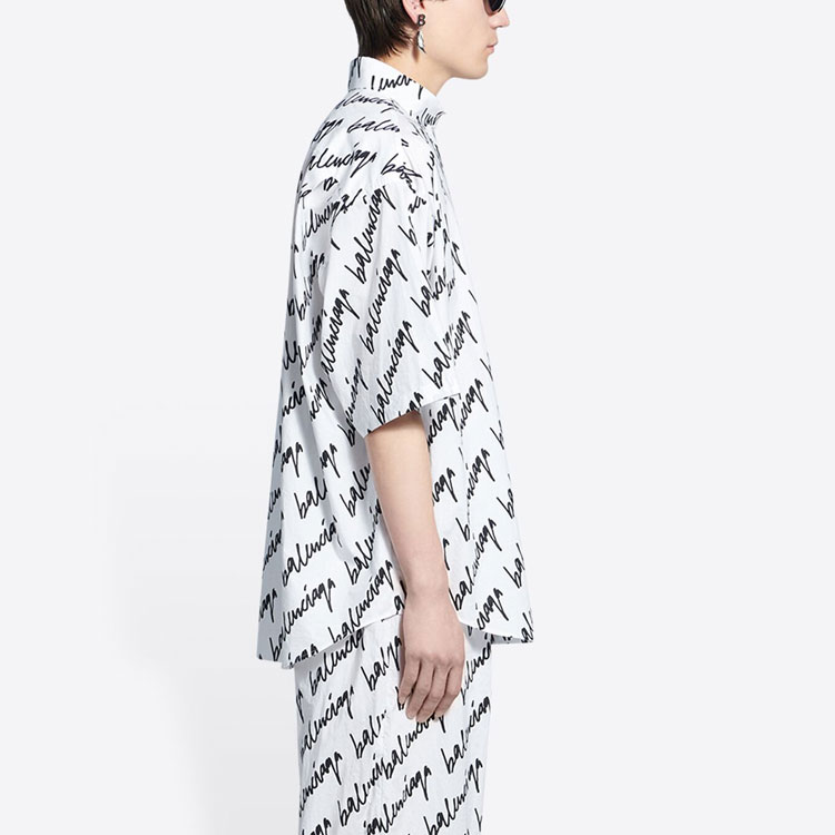 Details for Balenciaga SS22  White Letter Print Short Sleeve Button-Up Shirt Regular Fit 681702TLLJ49040