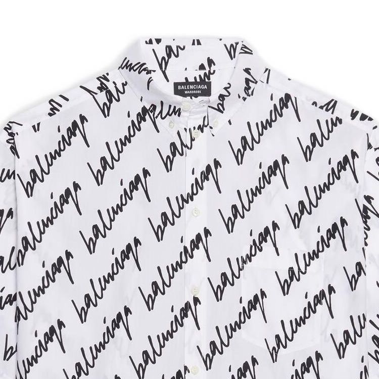 Sizing Balenciaga SS22  White Letter Print Short Sleeve Button-Up Shirt Regular Fit 681702TLLJ49040