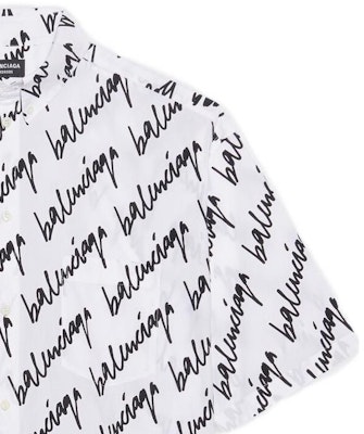 Balenciaga SS22 White Letter Print Short Sleeve Button-Up Shirt Regular Fit 681702TLLJ49040 Cheap Balenciaga SS22 White Letter Print Short Sleeve Button-Up Shirt Regular Fit 681702TLLJ49040