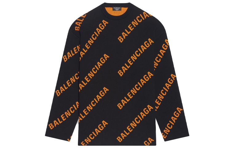 Balenciaga SS22 All-Over Logo Crewneck Pullover Sweater Black . 657401T32001018