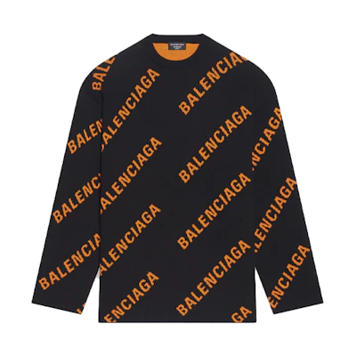 Balenciaga SS22 All-Over Logo Crewneck Pullover Sweater Black . 657401T32001018