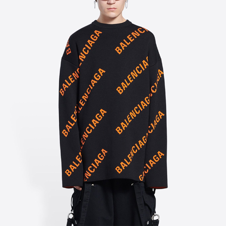 Purchase バレンシアガ SS22 オールオーバーロゴ クルーネックプルオーバーセーターブラック 657401T32001018