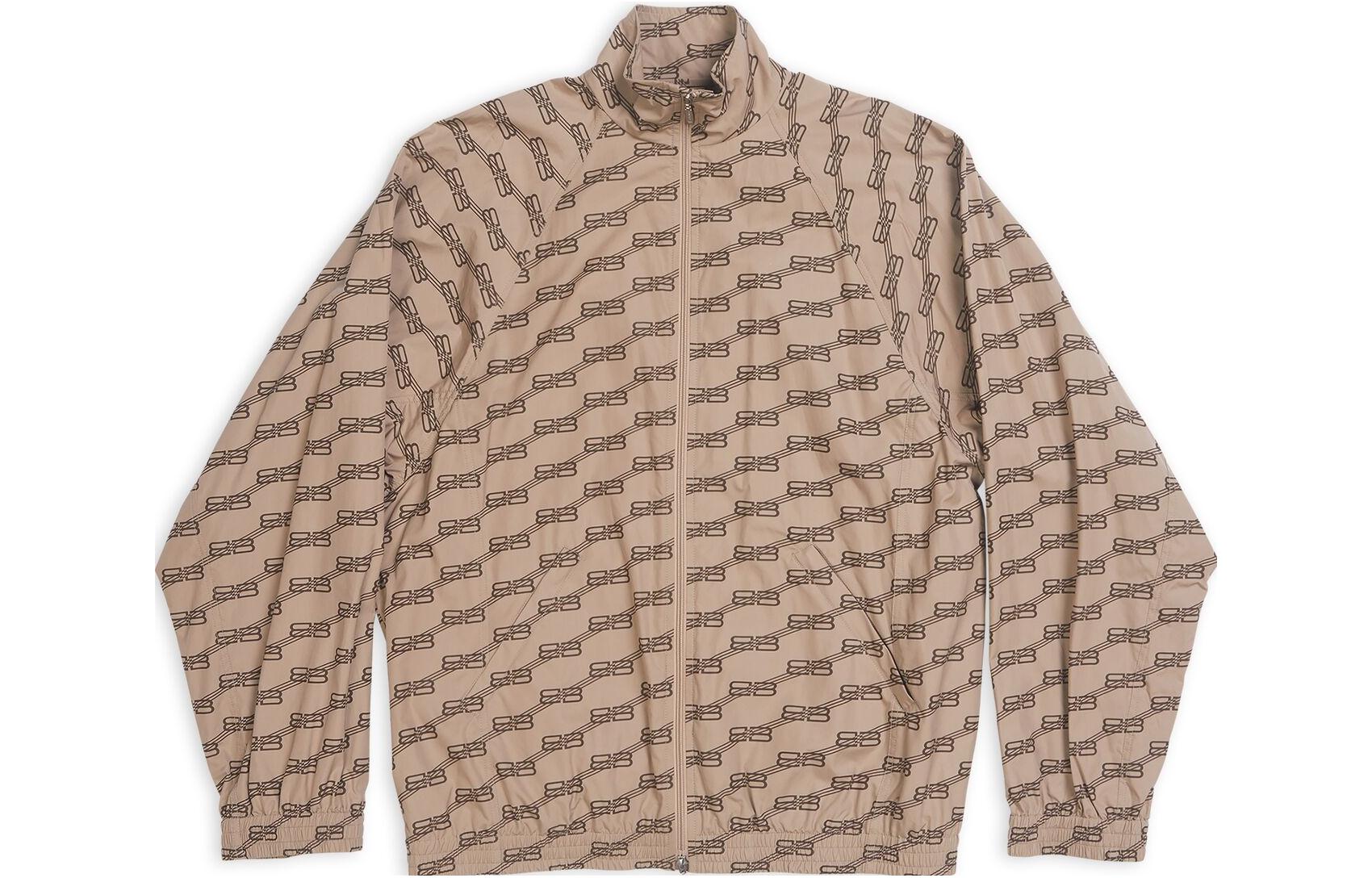 Balenciaga SS22 Allover Logo Zip-Up Jacket Brown Unisex Loose Fit. 704495TML369378