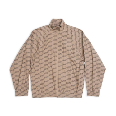 Balenciaga SS22 Allover Logo Zip-Up Jacket Brown Unisex Loose Fit. 704495TML369378
