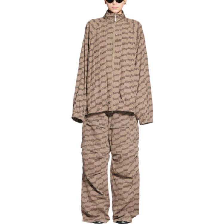 Shop Balenciaga SS22 Jaket Zip-Up Coklat Unisex Logo Penuh Potongan Longgar. 704495TML369378