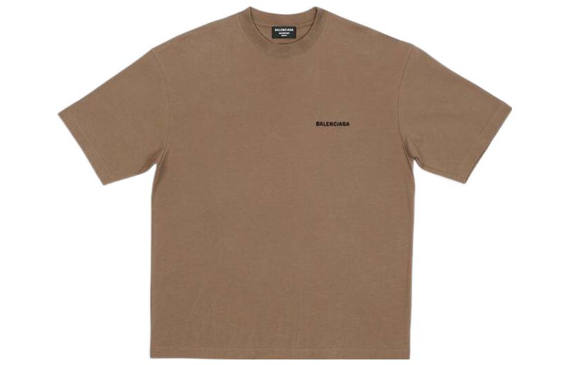 Balenciaga SS22 Beige Knit Crewneck Logo Print Tee 612966TMVF47761