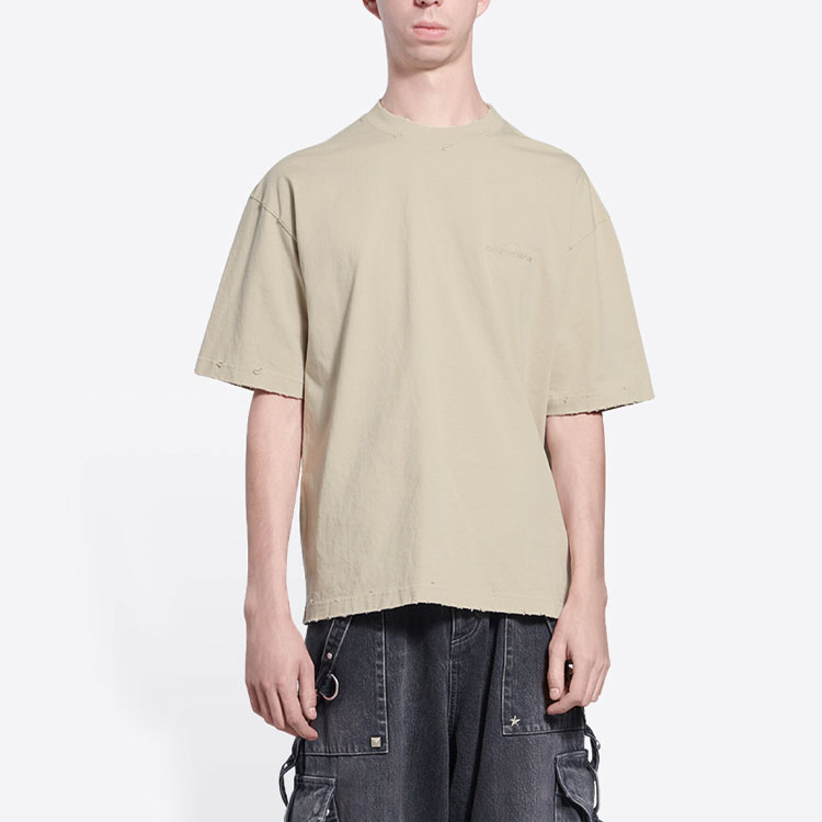 Balenciaga SS22 Beige Logo Embroidered Crewneck T-Shirt . 612966TLVN69661 圖 4